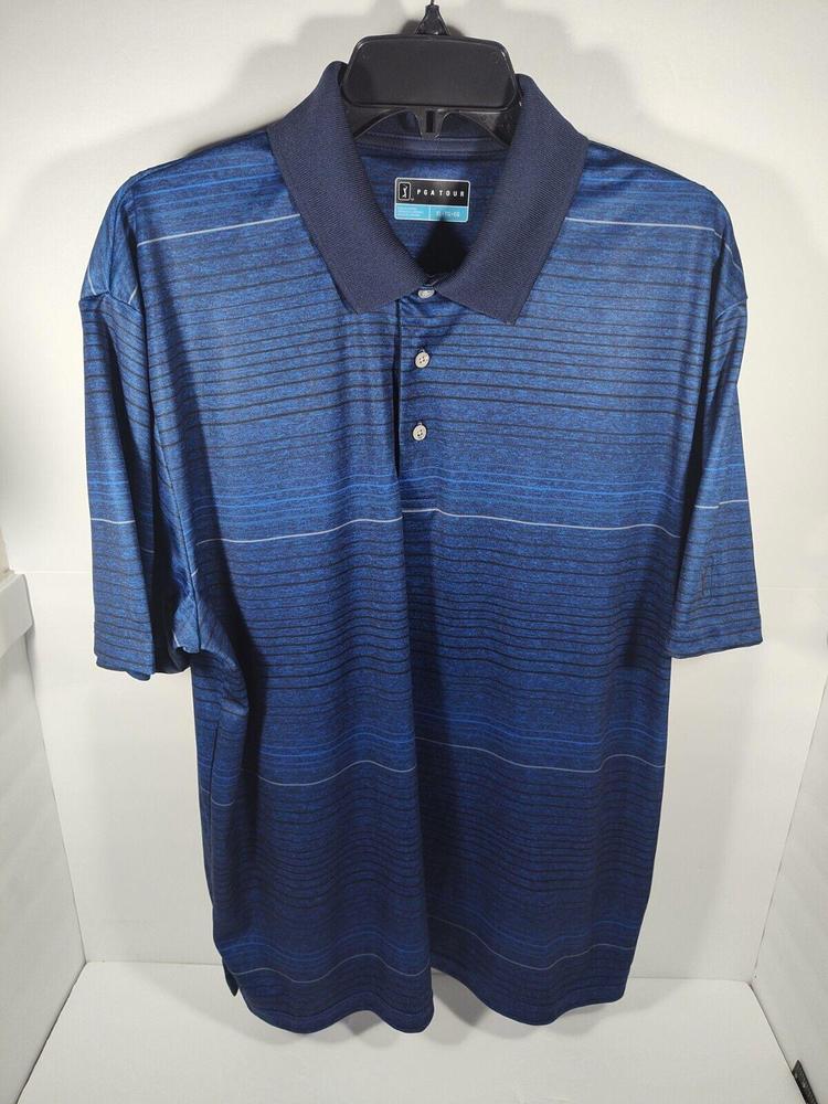 PGA Tour Golf Polo Shirt Men's Size XL Blue Striped EUC